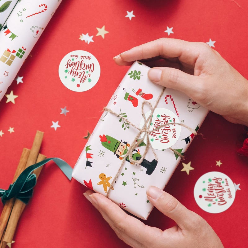 jijAcraft Christmas Tags with String - 100Pcs Holiday Gift Tags, Merry Christmas with Love Name Labels, 2Inch Round Winter Gift Tag for Xmas Party, Party Favors, DIY Crafts - Image 5